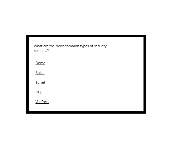 Table of Contents for types of security cameras 