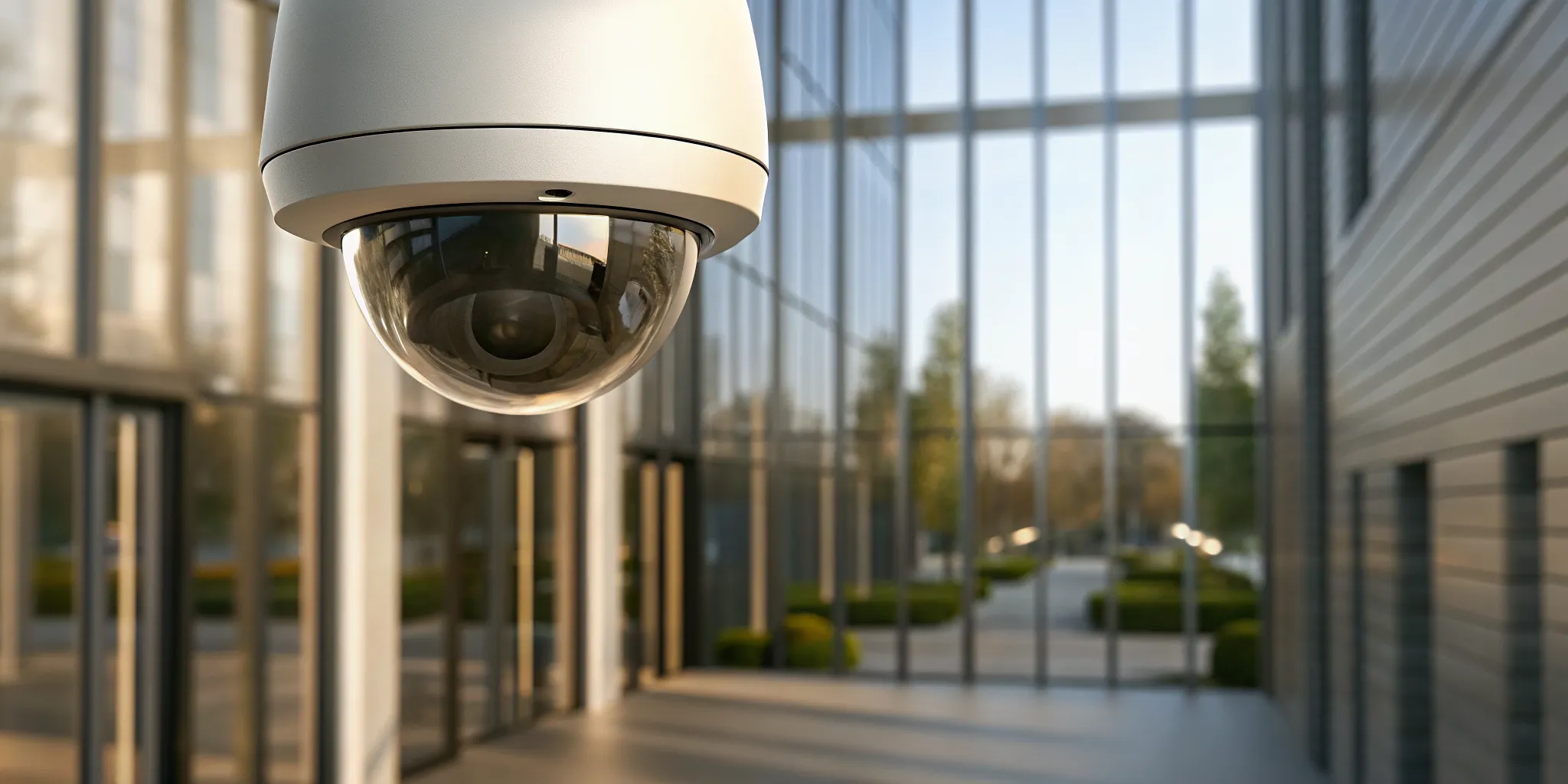A business security system with high-definition cameras monitoring a modern office.