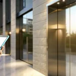 Person unlocking an apartment building with a smartphone access control system.
