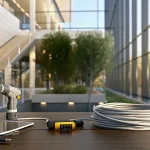 Security cameras and installation equipment for a business security system.