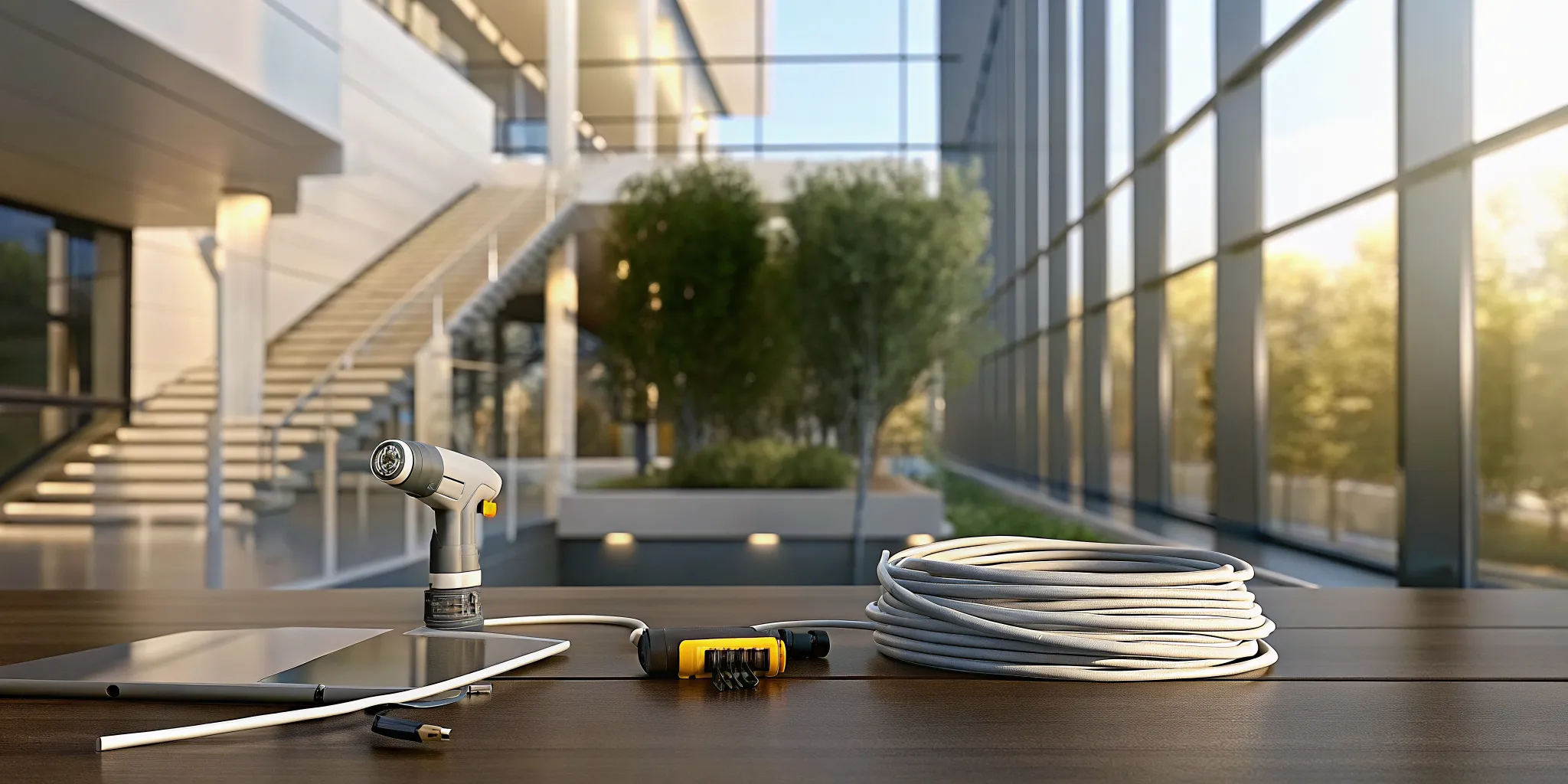 Security cameras and installation equipment for a business security system.