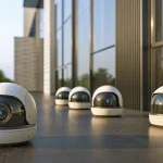 A modern CCTV system with cameras monitoring the exterior of a building.