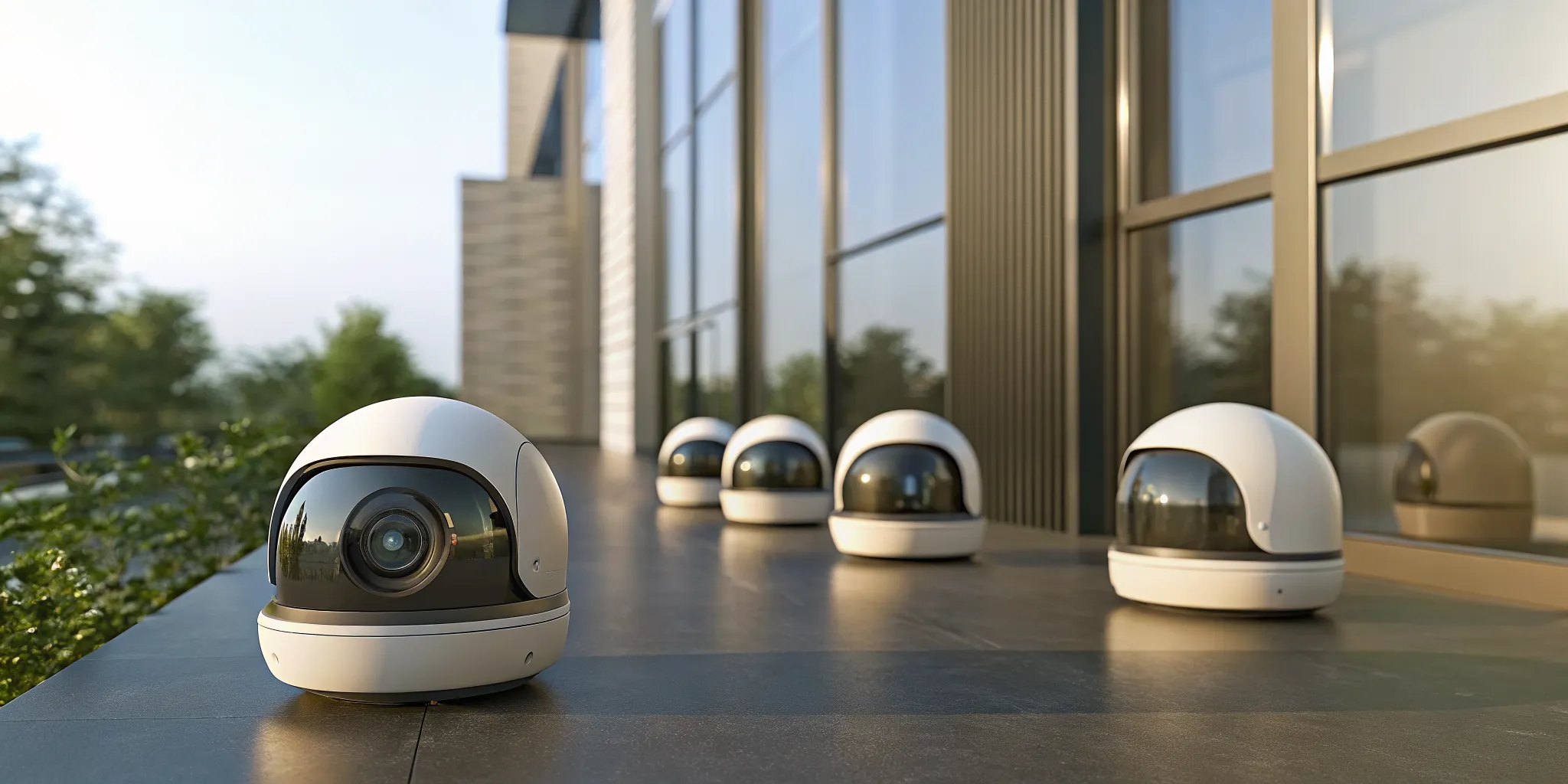 A modern CCTV system with cameras monitoring the exterior of a building.