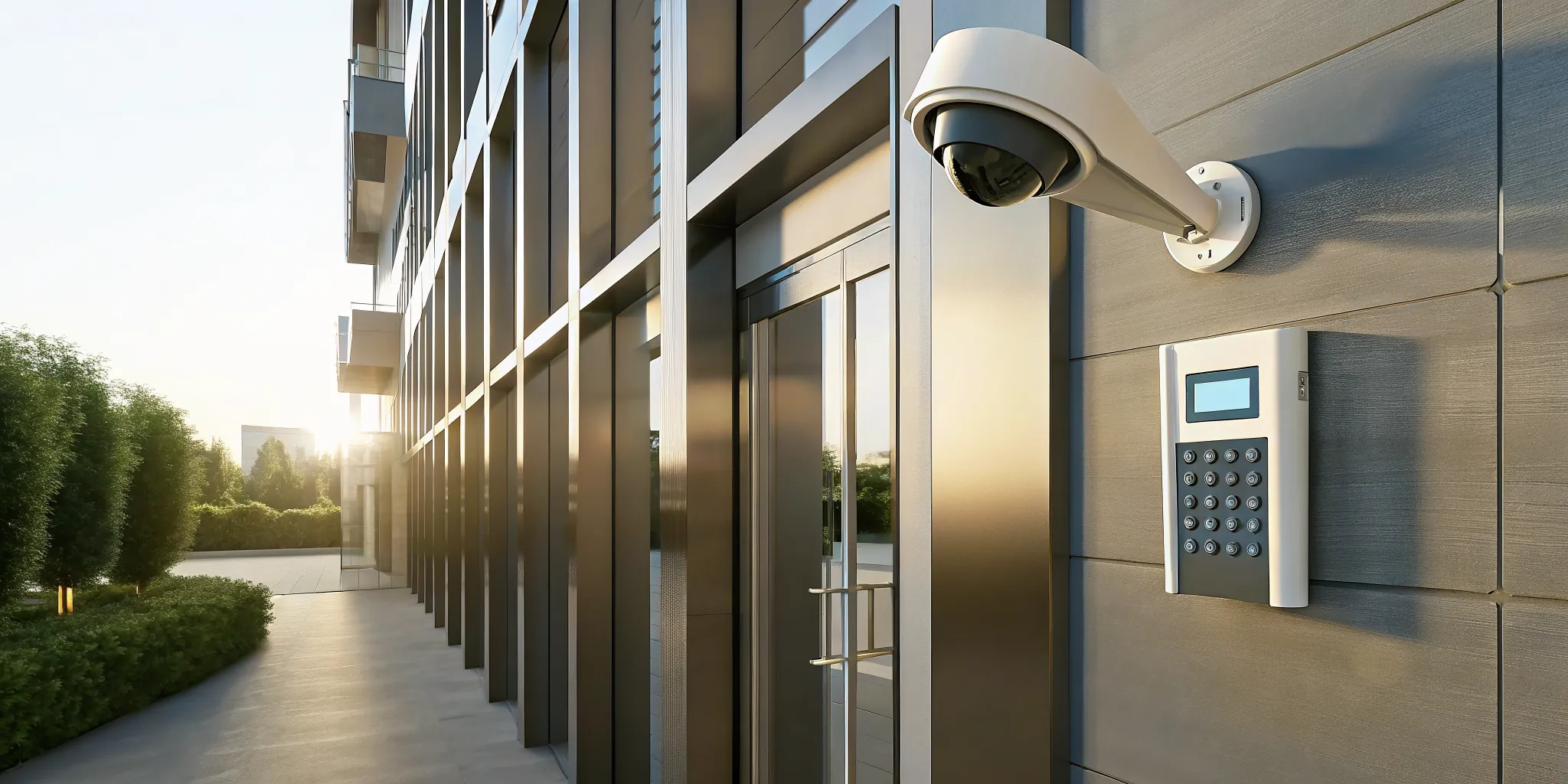 Commercial building security monitoring center with alarm system status displays