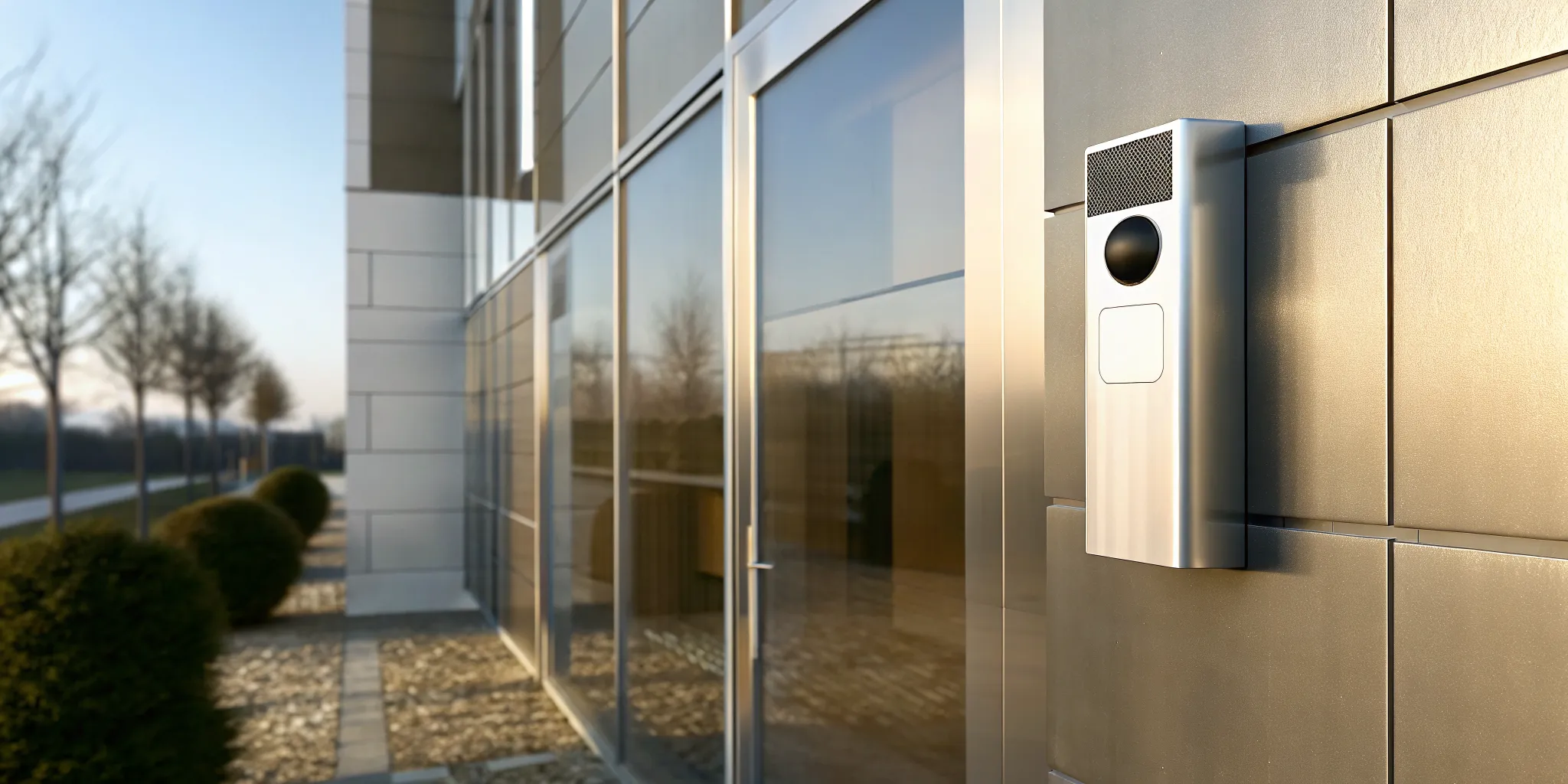 Commercial intercom system at a modern business entrance