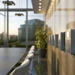 The best alarm system for a business, featuring modern keypads on an office wall.