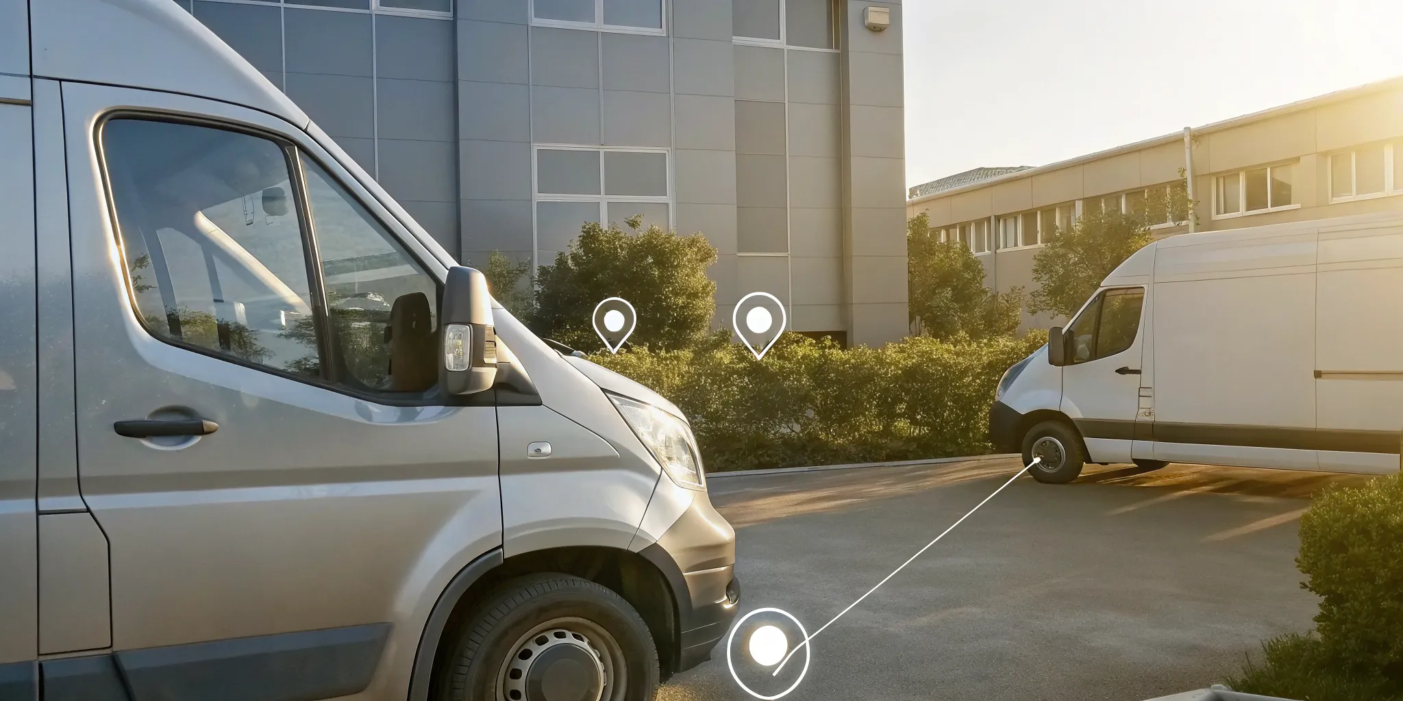 Commercial fleet vehicles with a GPS tracking map overlay