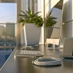 A person at a desk choosing the best heavy equipment GPS tracker on a computer.