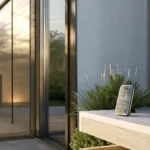A home protected by one of the best security systems with a camera and keypad.