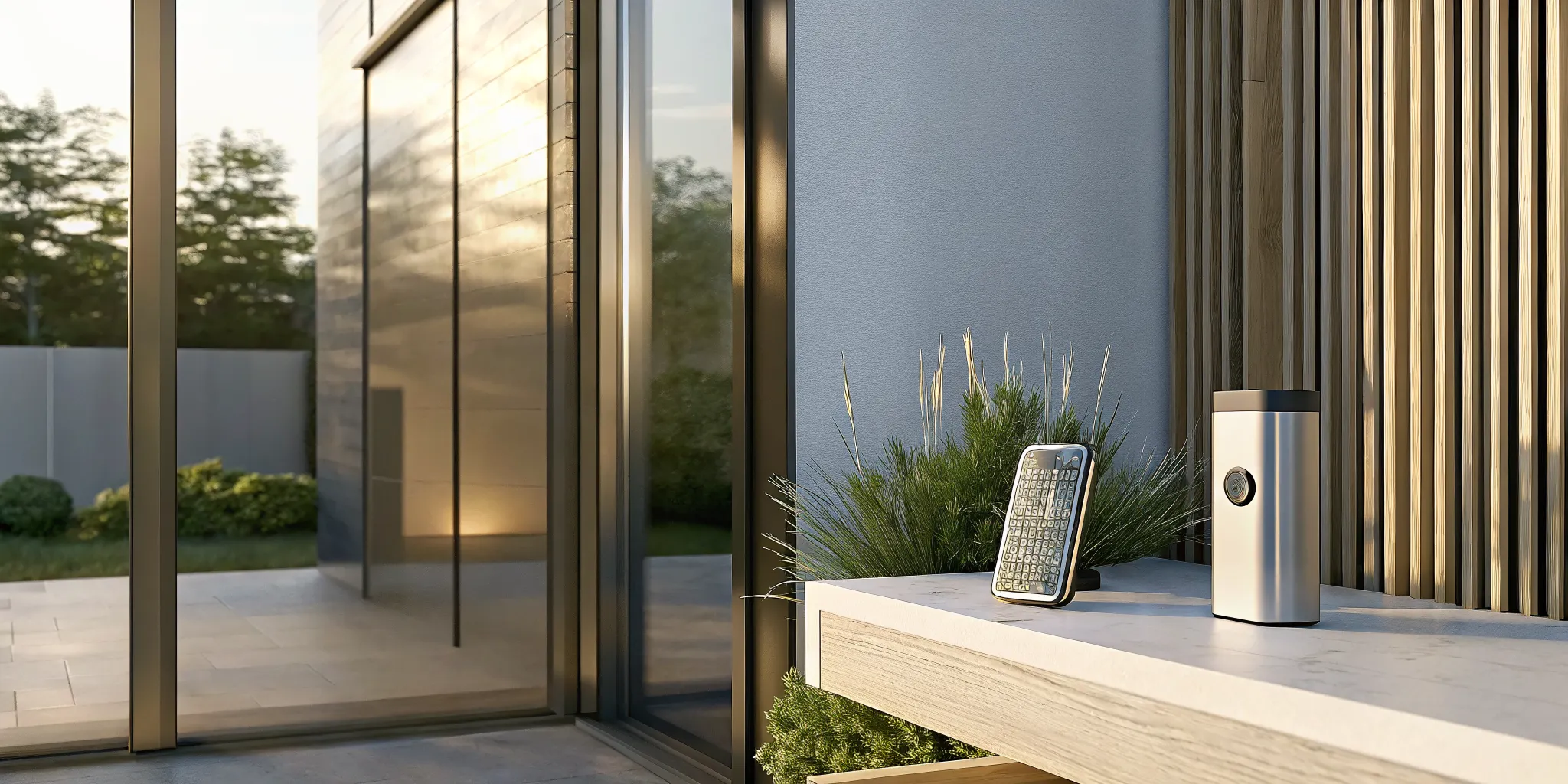 A home protected by one of the best security systems with a camera and keypad.