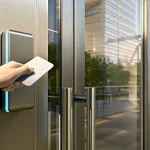 An ID card access control system grants entry to a secure office.