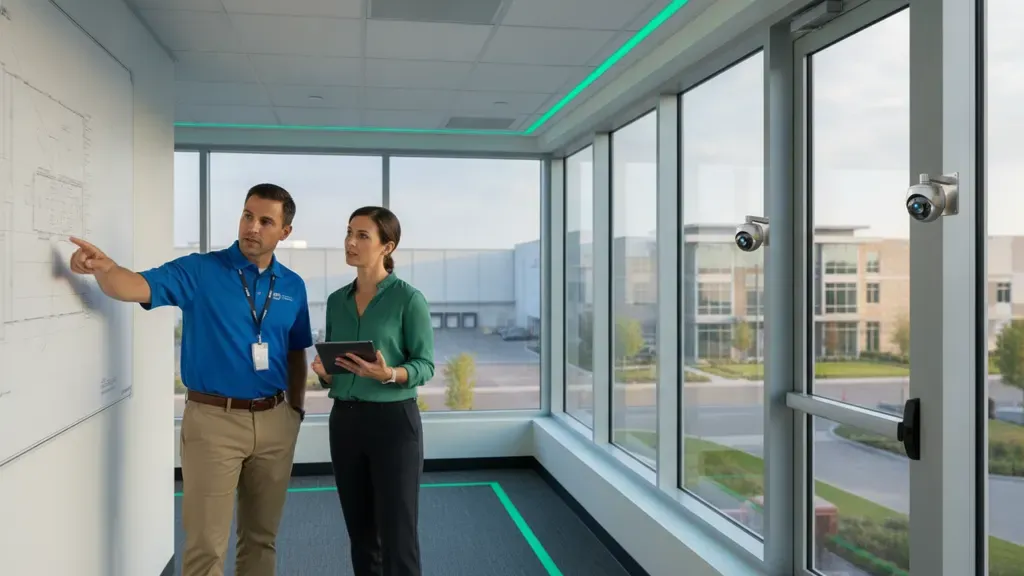 Security integrator and facility manager planning protection for multiple business locations