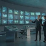 Business security team reviewing surveillance footage