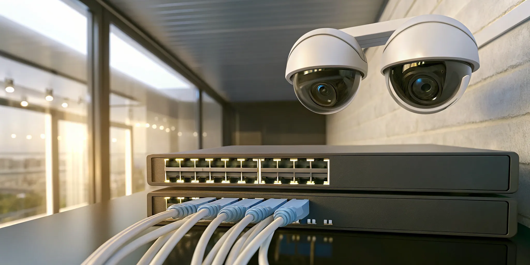 Wired security cameras connected to an NVR for reliable surveillance without WiFi.