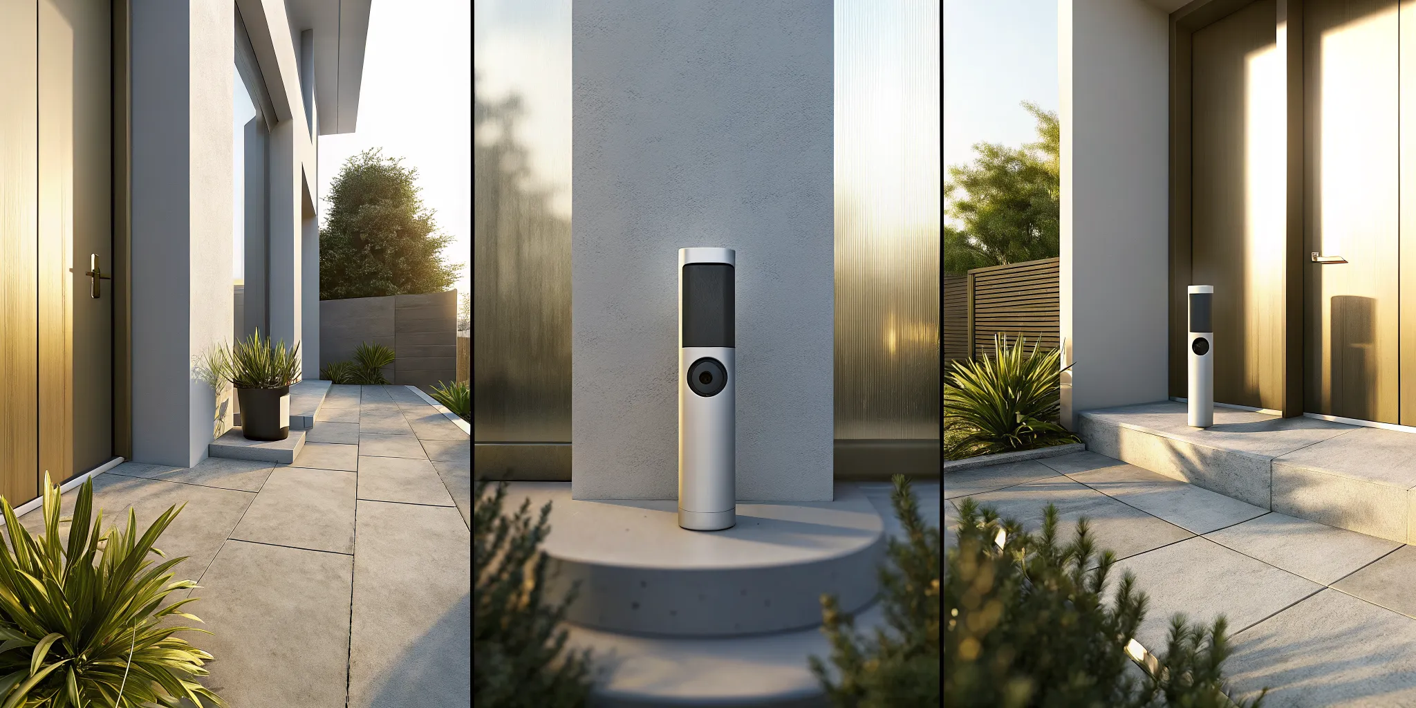 A modern home security system from a top company installed at a front door.