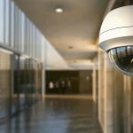 A CCTV camera mounted on a wall as part of a modern security system.