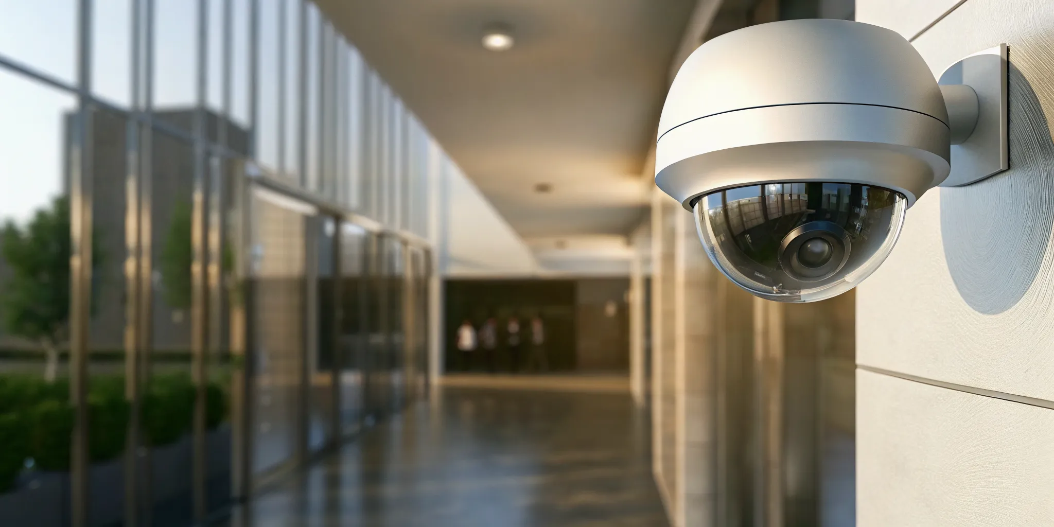 A CCTV camera mounted on a wall as part of a modern security system.