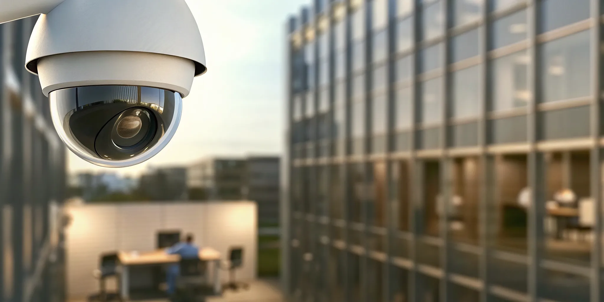 Live security camera monitoring service providing real-time surveillance for a commercial building.